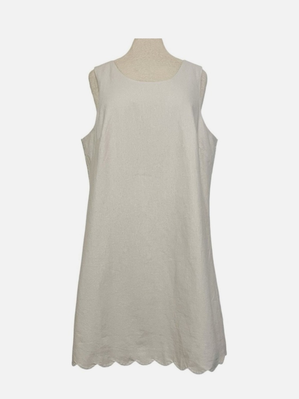 J.Crew Linen Scalloped Mini Dress Size 14 | Beige Shift Dress | Coastal Summer